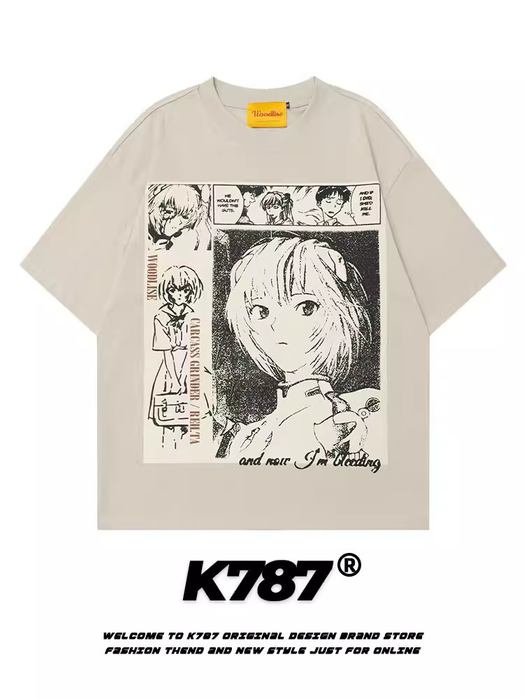 Áo thun ngắn tay in hình hai chiều K787 vui nhộn dành cho nam và nữ, phong cách lười biếng, áo đôi thông thường đa năng