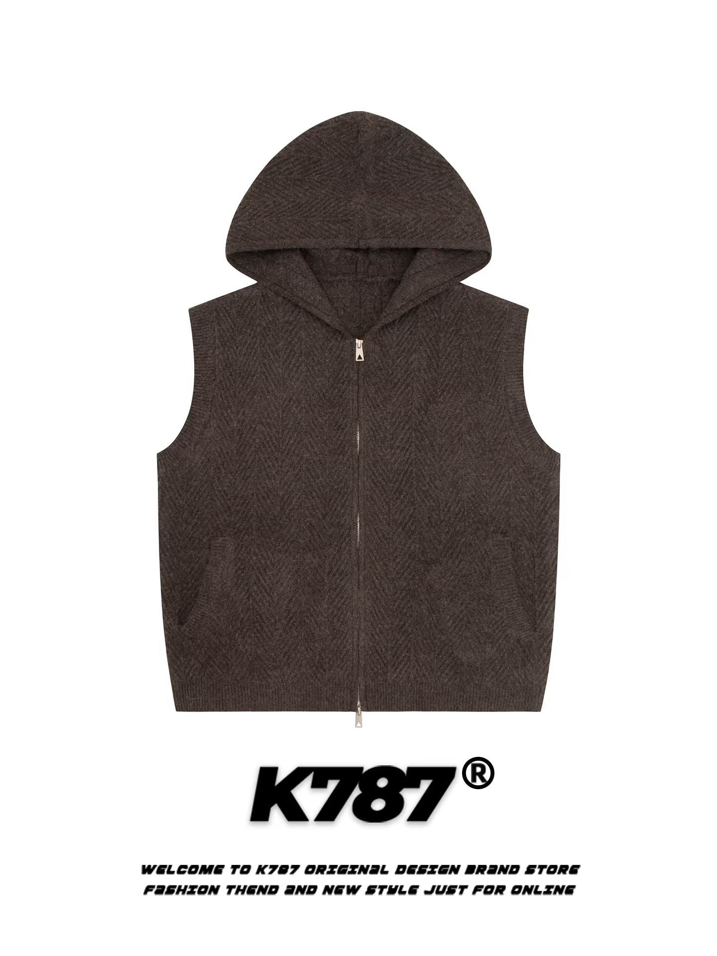 Áo len cardigan có mũ trùm đầu màu trơn kiểu Mỹ cổ điển K787 dành cho nam và nữ, áo gile xếp lớp rộng rãi, áo len cặp đôi ấm áp.