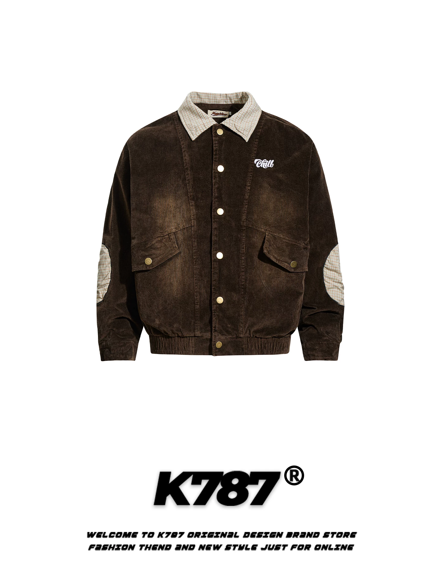 Áo khoác phối màu phong cách retro Mỹ K787 chất liệu vải gân, dáng rộng, unisex, phong cách trung tính, hợp thời trang, áo khoác cặp đôi.