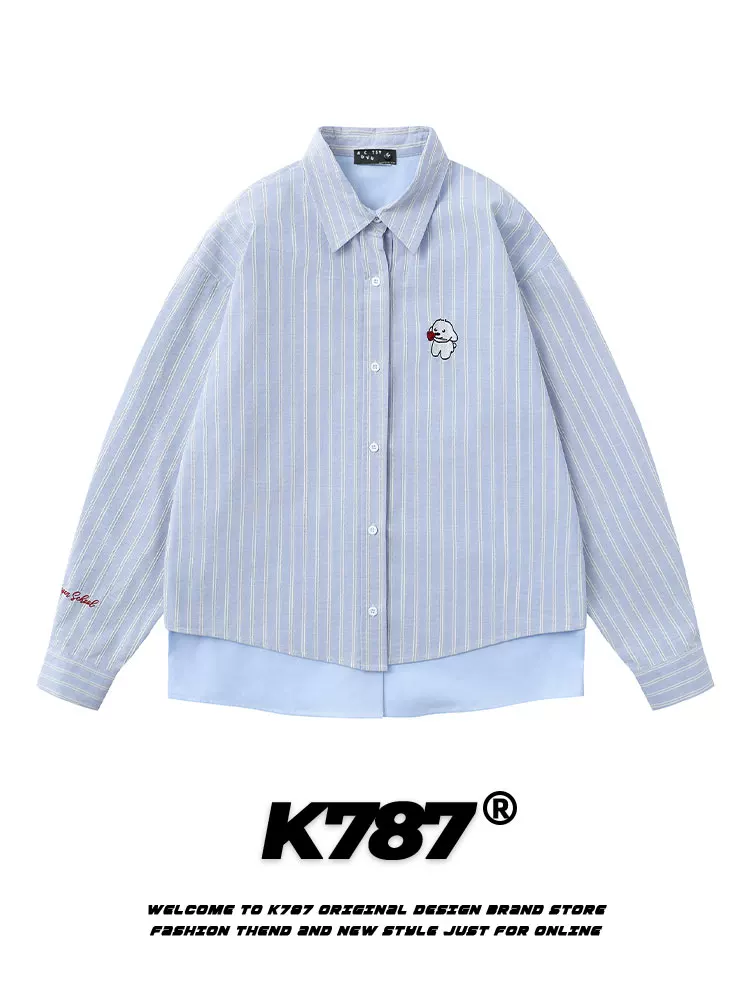 Áo khoác mỏng kiểu dáng unisex K787 phong cách retro Mỹ, phối màu hồng, họa tiết sọc giả hai lớp, tay dài, mùa xuân 2025
