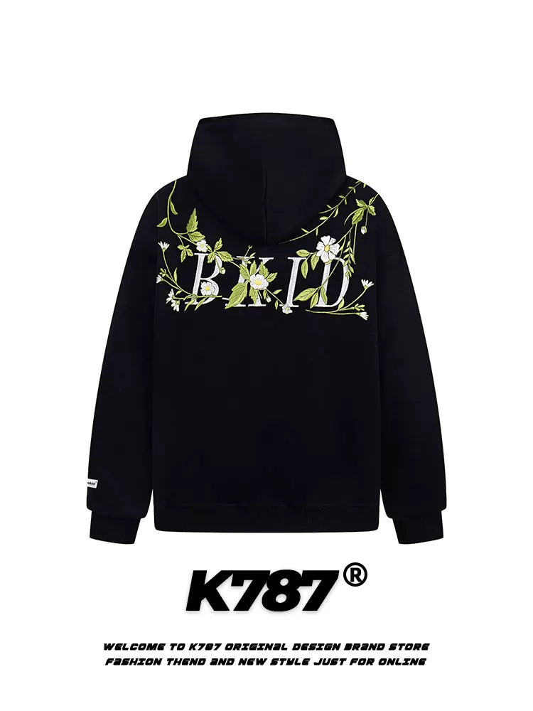 Áo hoodie thêu hoa phong cách retro Mỹ K787 dành cho nam và nữ, xu hướng quốc dân, phong cách năng động, áo khoác cặp đôi mùa thu 2025