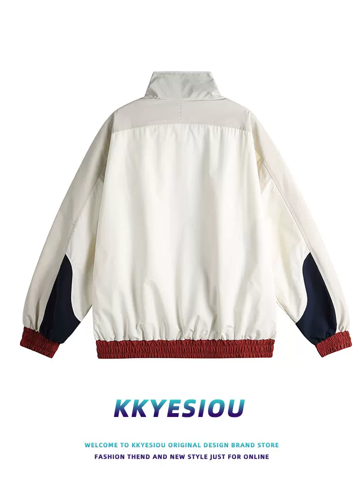 Áo khoác cổ đứng phong cách retro Mỹ của KKyesiou dành cho nam và nữ, áo khoác cặp đôi phong cách thể thao năng động, phong cách trường học