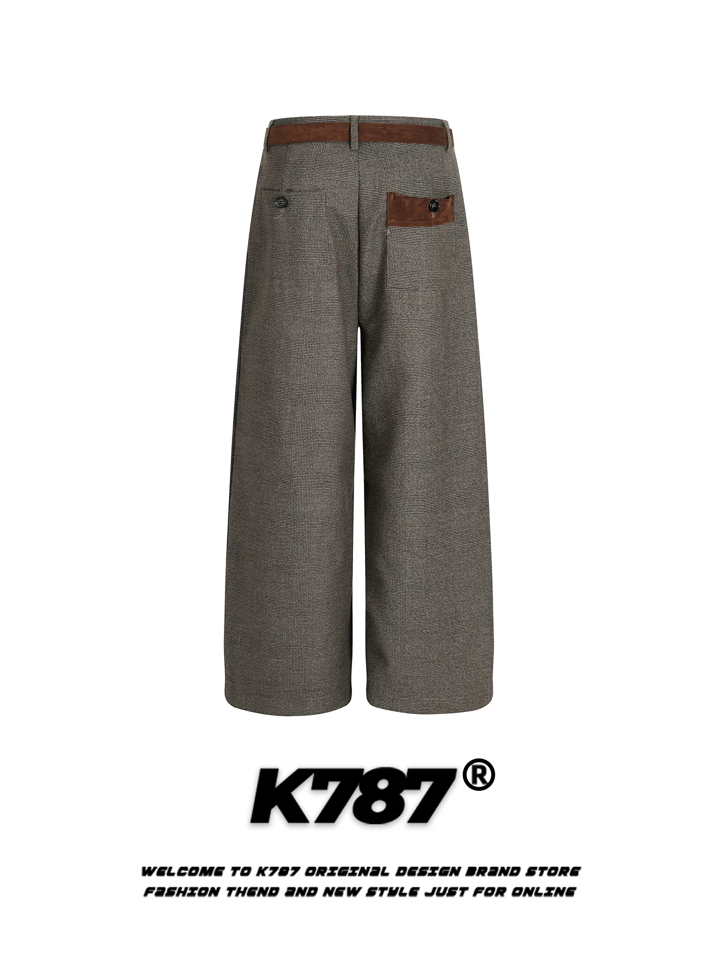 Quần âu unisex kiểu dáng rộng thùng thình, chất liệu vải houndstooth cổ điển Mỹ K787, phong cách tiền cổ, đa năng, dáng thẳng, ống rộng.