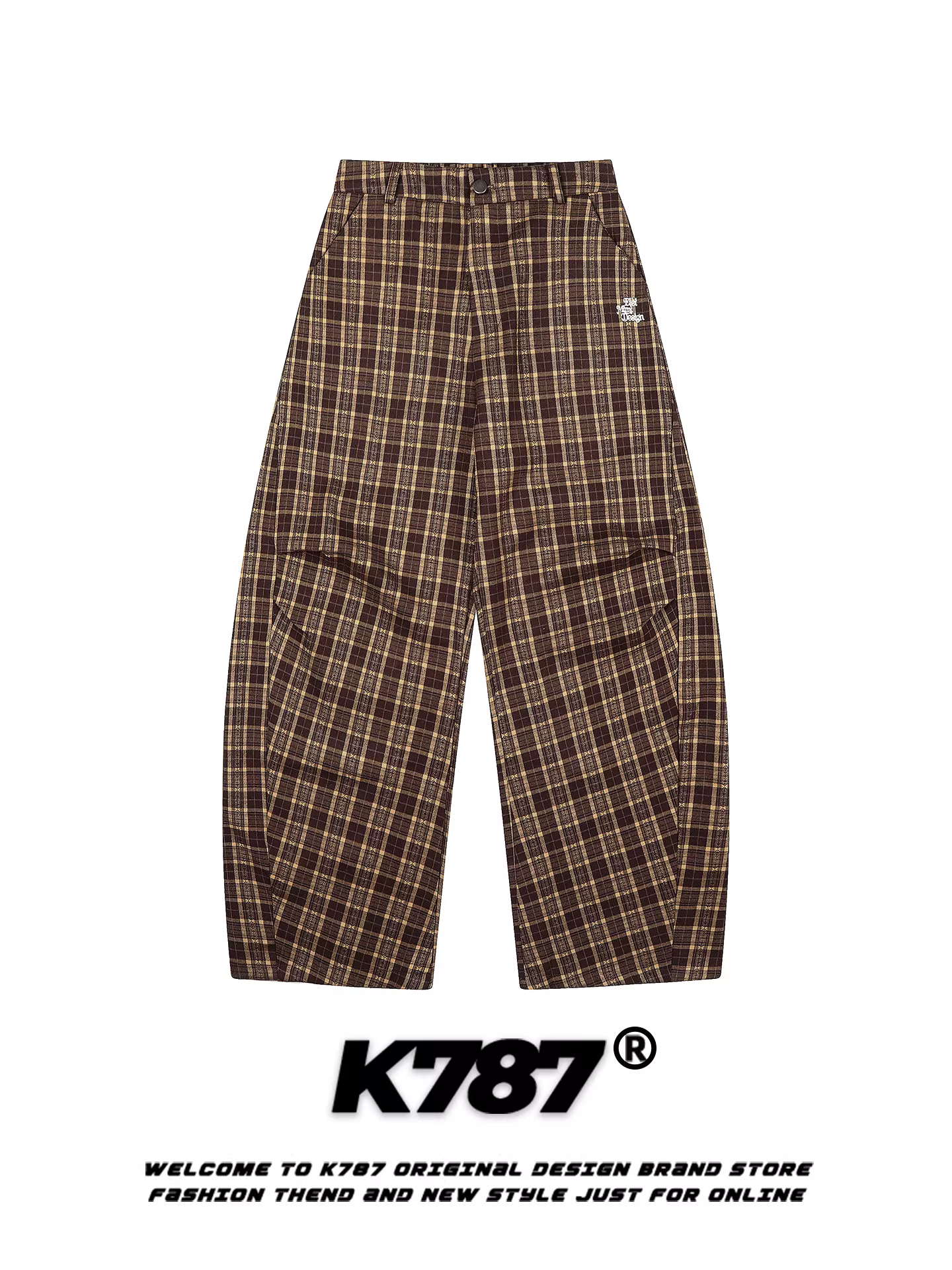 Quần âu kiểu Mỹ K787 phối màu retro, họa tiết ca rô, unisex, dáng rộng, xếp ly, phong cách đường phố, cạp cao, màu đỏ, ống rộng