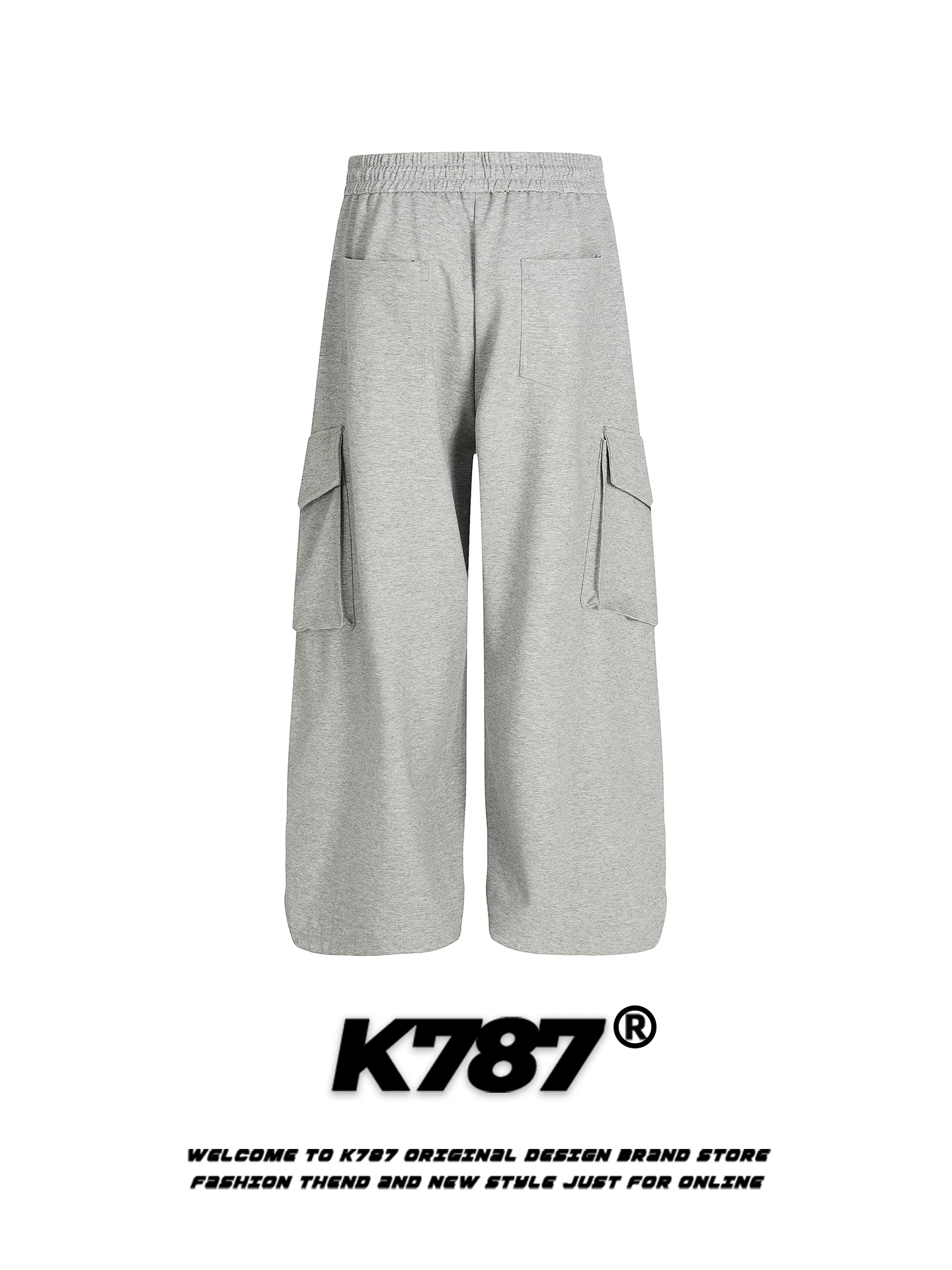 Quần dài unisex kiểu Mỹ cổ điển K787 nhiều túi, dây rút, dáng rộng, xu hướng thời trang, thương hiệu đơn giản, ống rộng, dài.