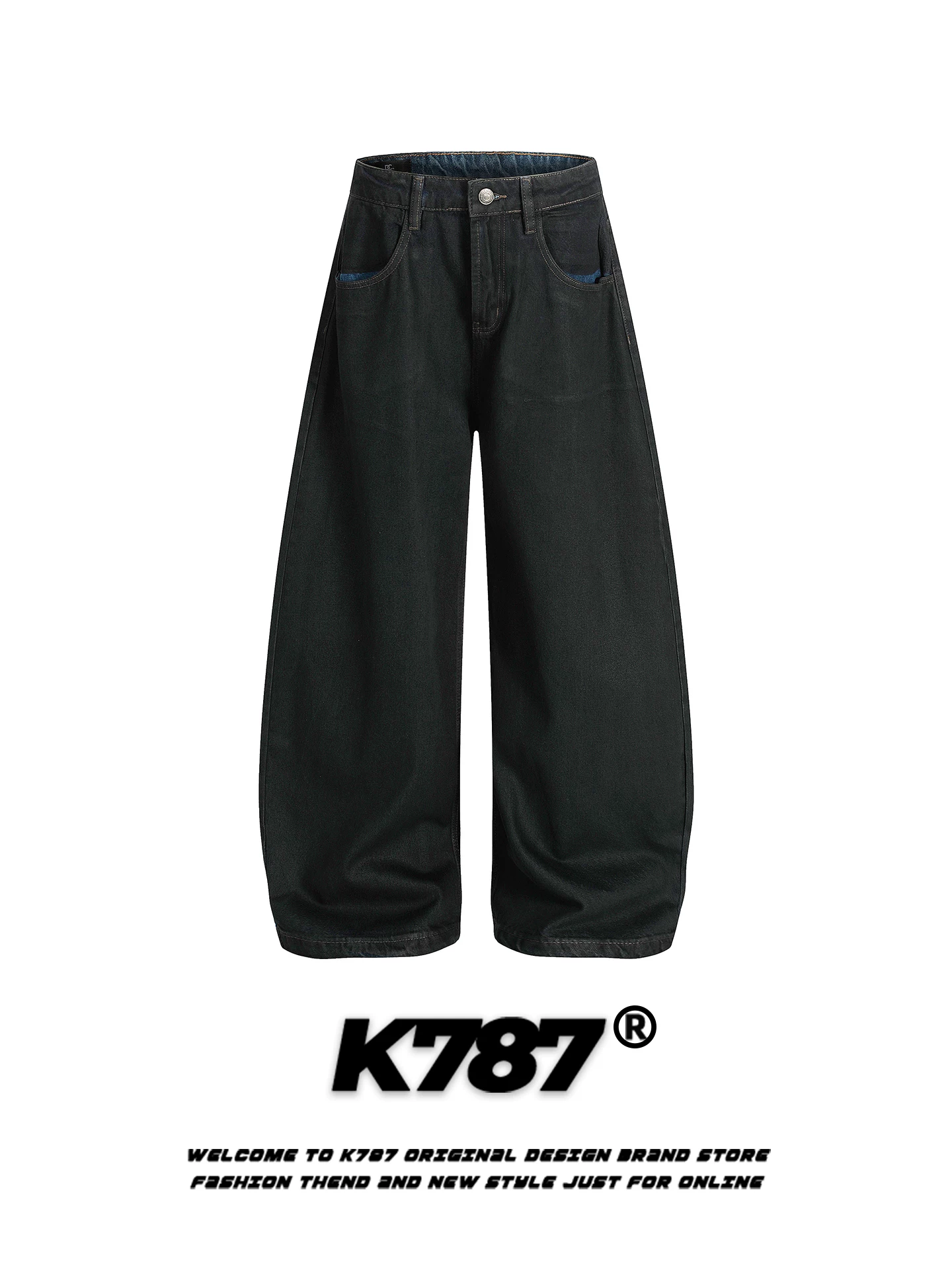 Quần jeans kiểu Mỹ cổ điển K787, dáng rộng thùng thình, xu hướng thời trang, dài chấm đất, dành cho nam và nữ
