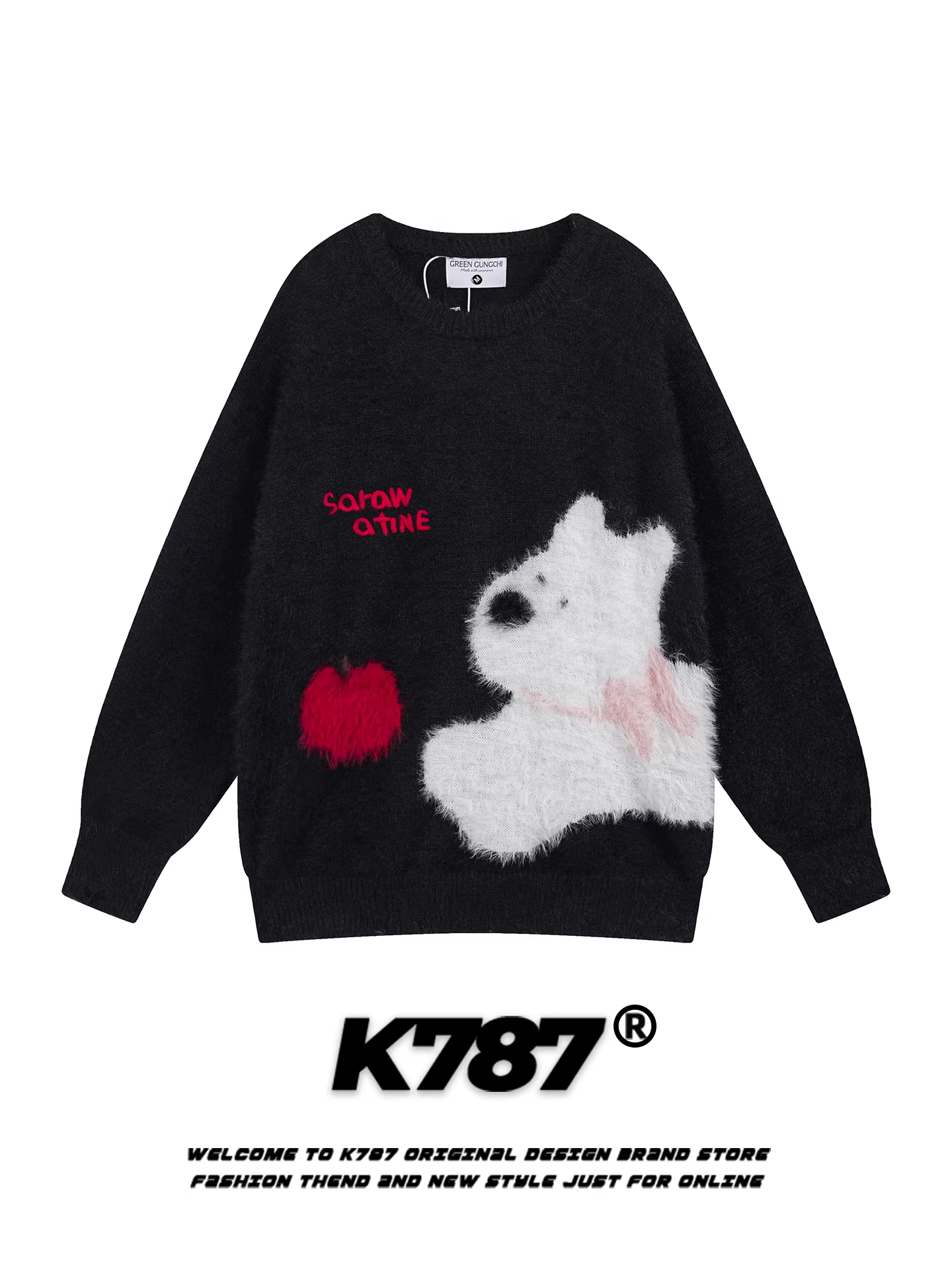 Áo len cổ tròn theo phong cách retro Mỹ K787 dành cho nam và nữ, kiểu dáng rộng rãi, phong cách đại học, áo len cặp đôi.