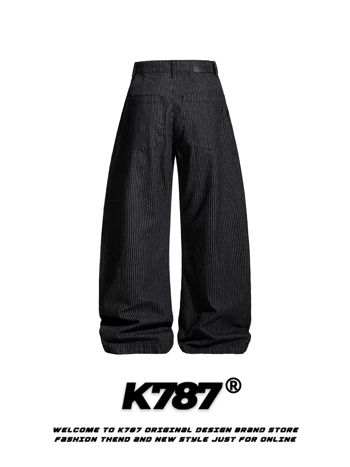 Quần ống rộng xếp ly phong cách đường phố đa năng, cạp cao, kiểu dáng unisex, họa tiết sọc retro Mỹ K787