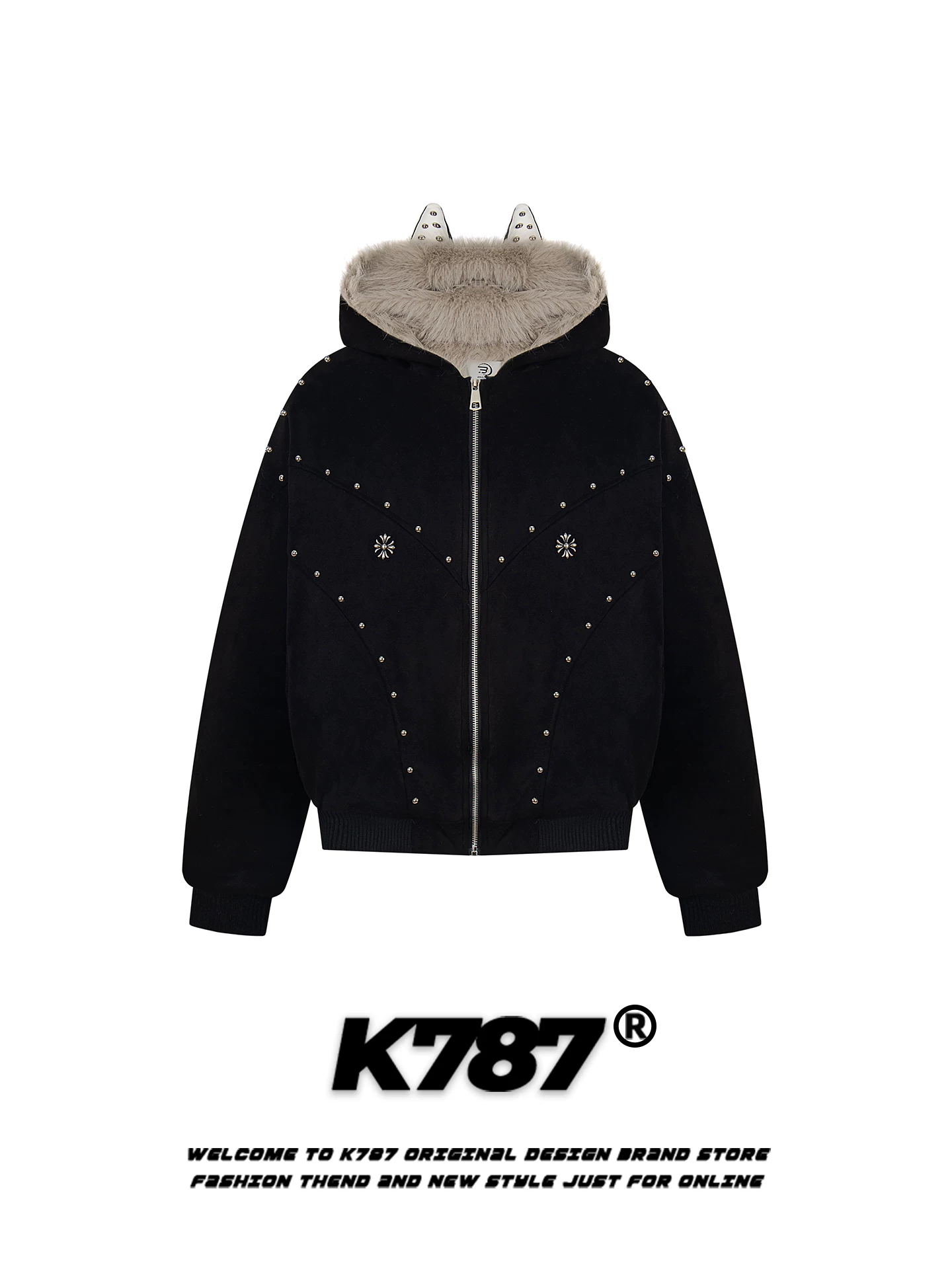 Áo khoác cotton có mũ trùm đầu kiểu Doberman Pinscher phong cách đường phố Mỹ K787 dành cho nam và nữ, áo khoác cotton dày dặn ấm áp bằng da lộn dáng rộng cho mùa đông.