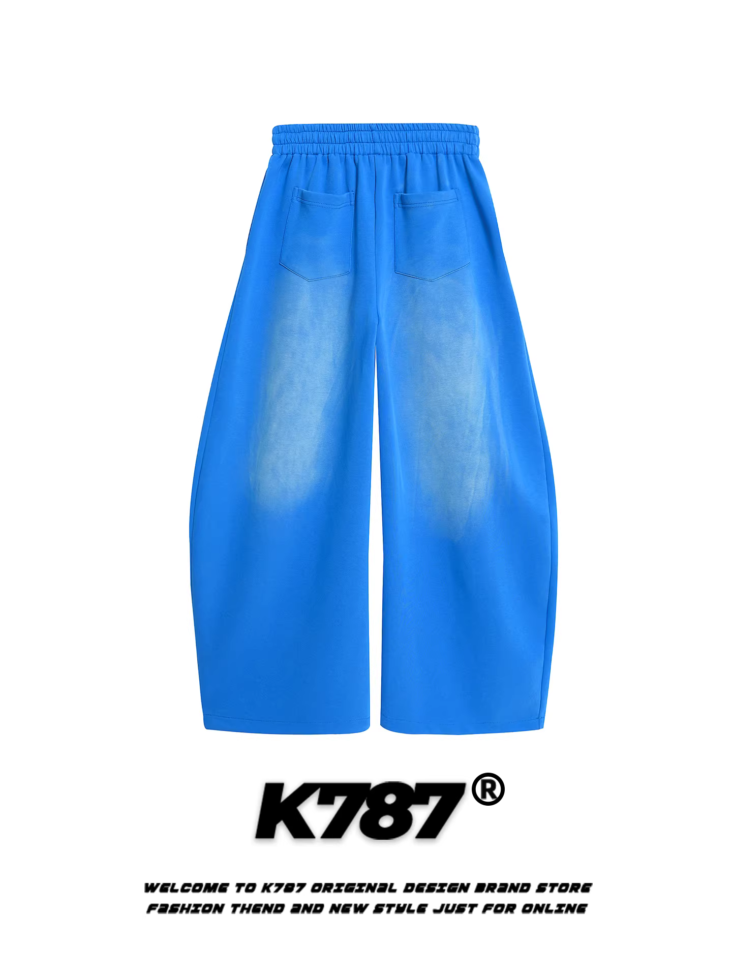 Quần thể thao unisex K787 kiểu Mỹ cổ điển, in chữ phun sơn, dáng suông, ống rộng, cạp cao, dài chấm đất