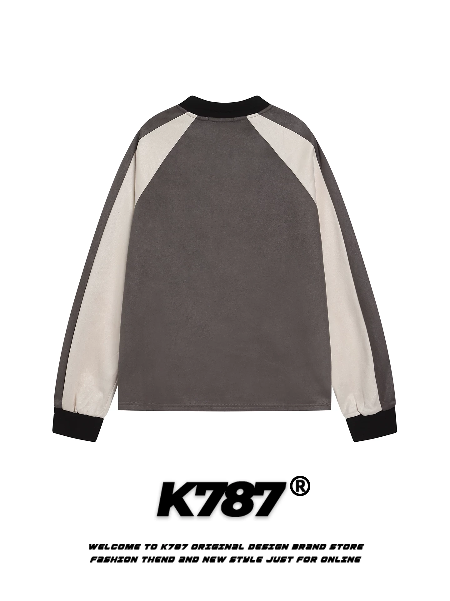Áo thun nỉ cổ tròn phối màu thêu chữ kiểu Mỹ cổ điển K787, unisex, dáng rộng, phong cách hip-hop, thời trang, áo cặp đôi, kiểu POLO