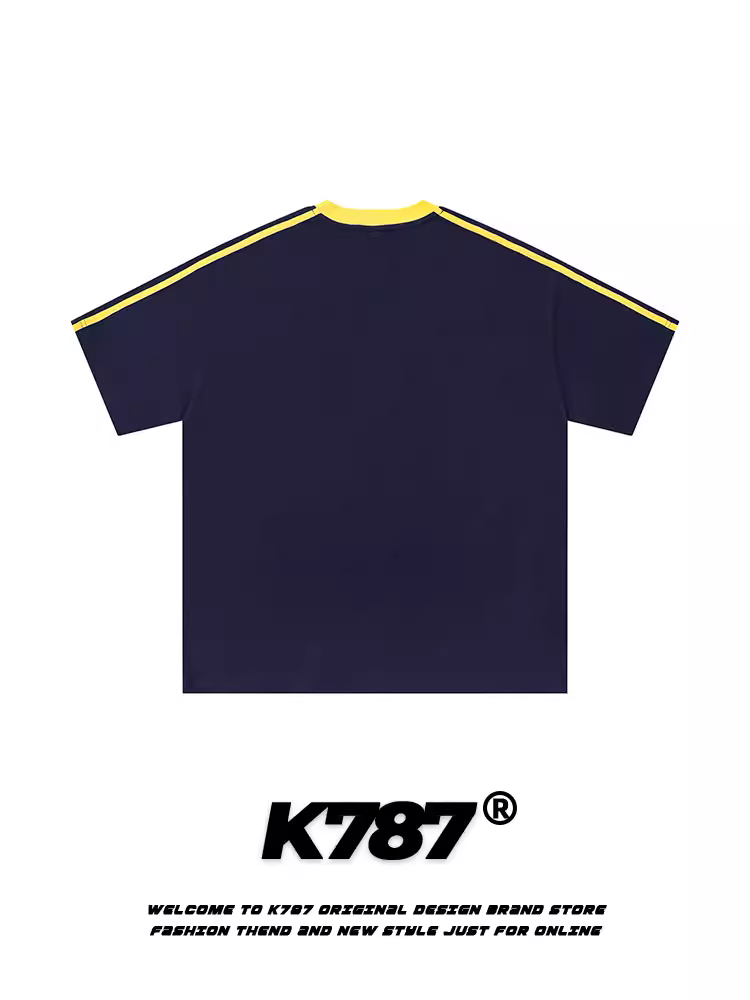 K787 Áo thun ngắn tay kiểu dáng cổ điển thể thao kiểu Mỹ unisex đa năng áo thun cặp đôi thông thường