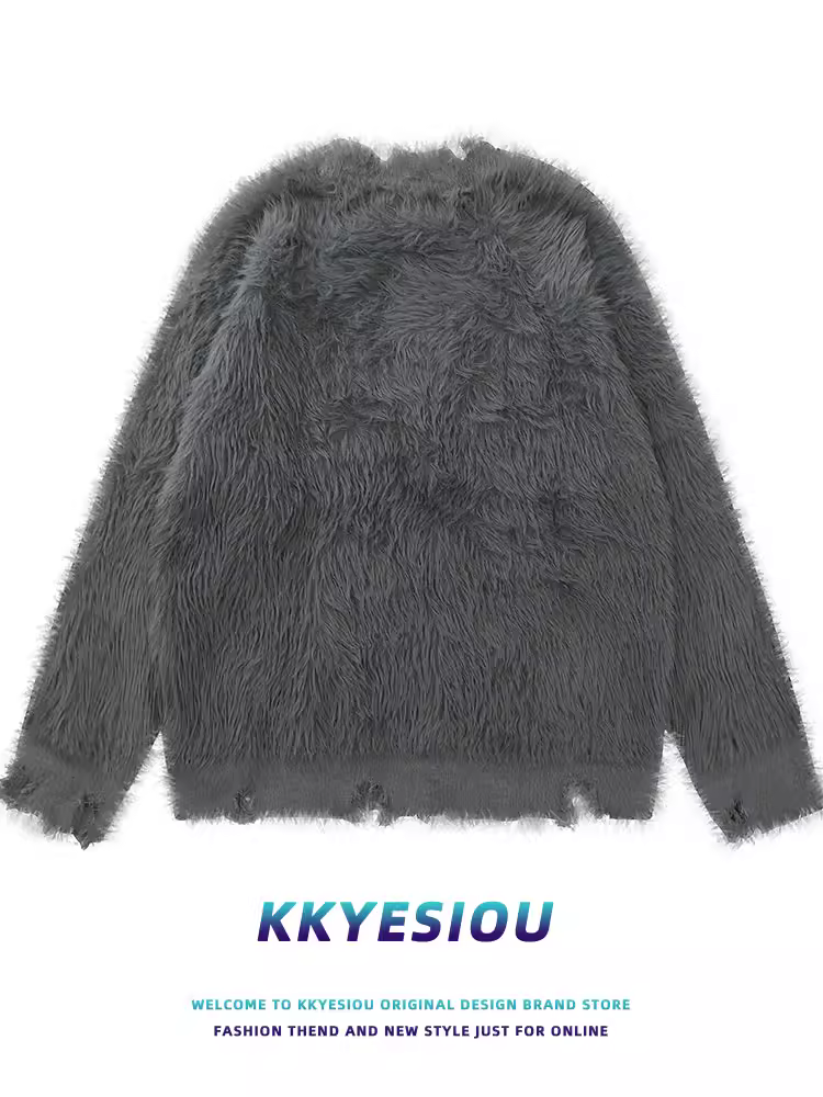 Áo len dệt kim mohair in hình hoạt hình dopamine phong cách KKyesiou, kiểu dáng lười biếng, unisex, mềm mại, có nơ