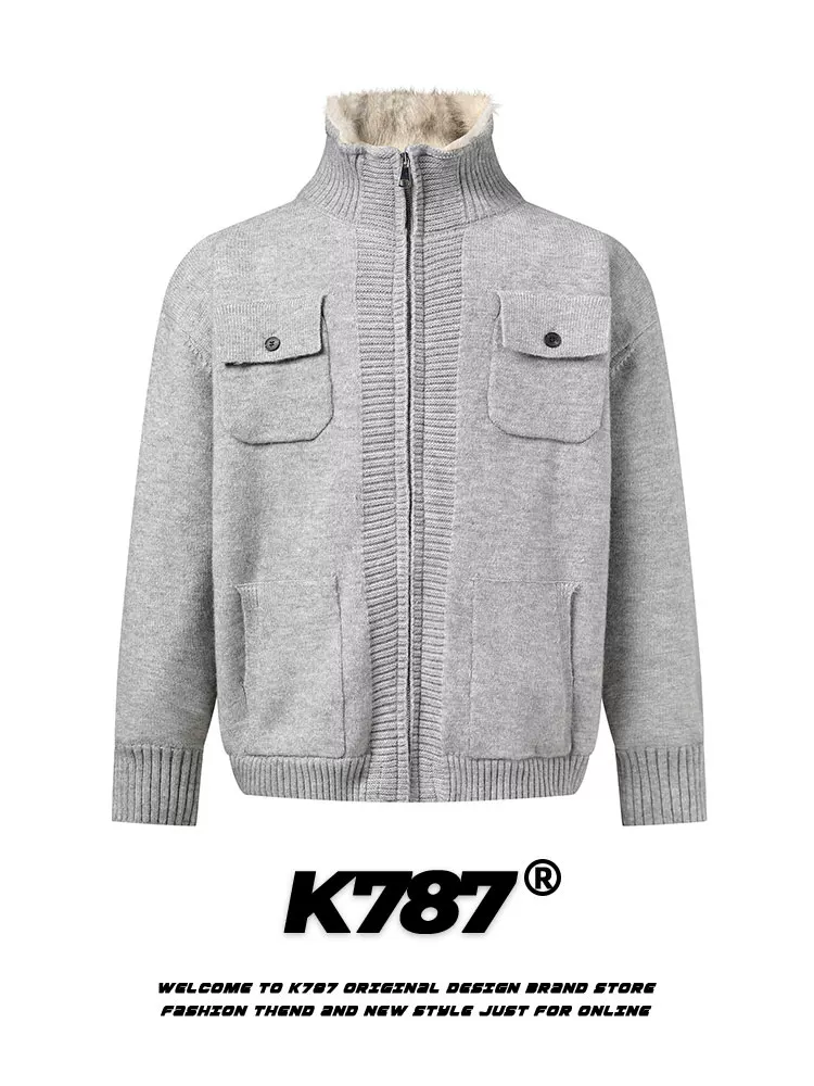 Áo khoác cotton kiểu dáng giản dị cleanfit phong cách Trung Quốc K787 dành cho nam và nữ, áo khoác dày bằng len cừu giả.