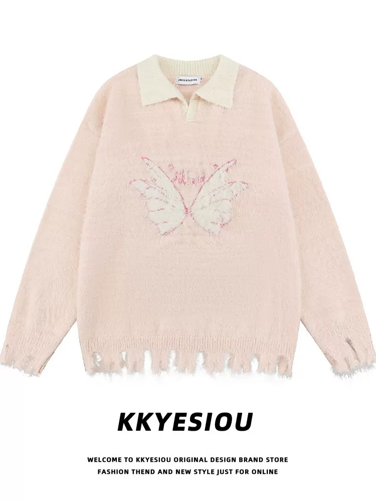 Áo len cặp đôi phong cách preppy thời thượng kiểu Mỹ KKyesiou, màu xanh sữa dopamine, chất liệu len dệt kim, unisex.