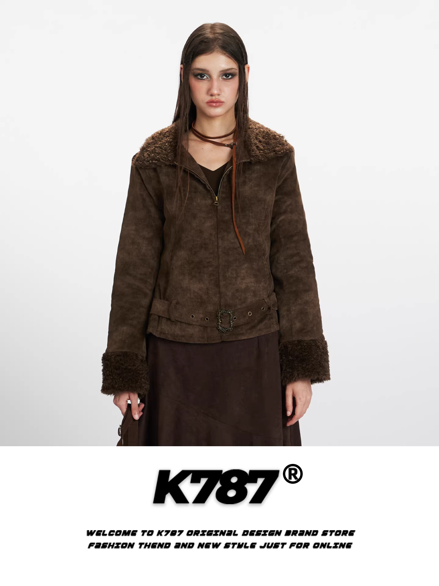 Áo khoác cotton phối len cừu kiểu Mỹ cổ điển K787 dành cho nam và nữ, dáng rộng, phong cách thường ngày, ấm áp, có khóa kéo, thích hợp cho mùa đông.