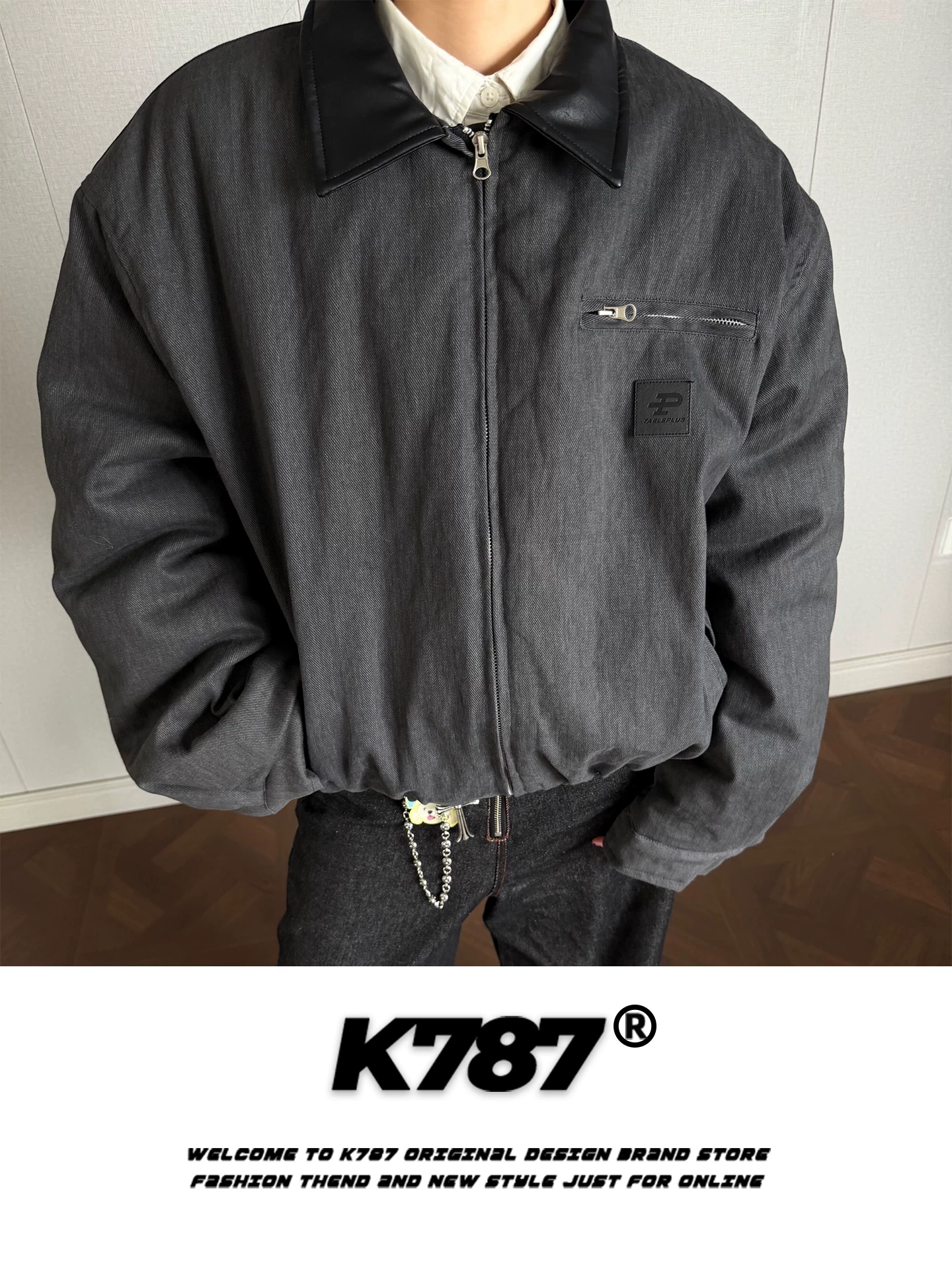Áo khoác da cổ điển kiểu Mỹ K787 dành cho nam và nữ, áo khoác cotton mùa đông ấm áp, rộng rãi, có đệm, dành cho cặp đôi.