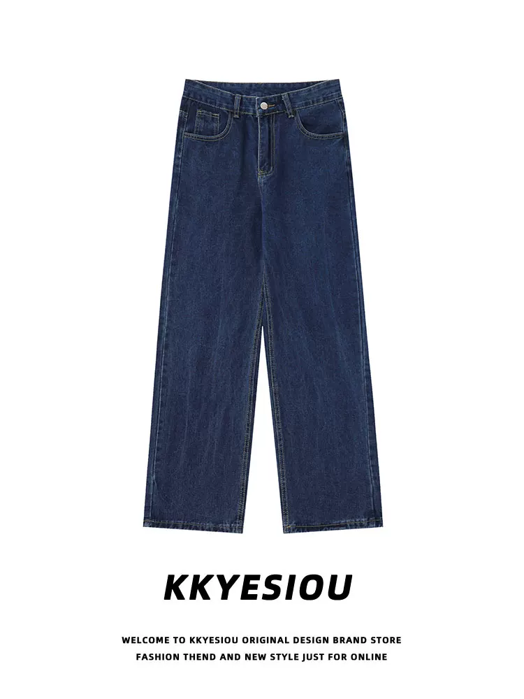 Quần jeans màu vàng đất, kiểu dáng đường phố retro Mỹ, chất liệu washed, dành cho nam và nữ, cạp cao, dáng thẳng, phong cách casual.