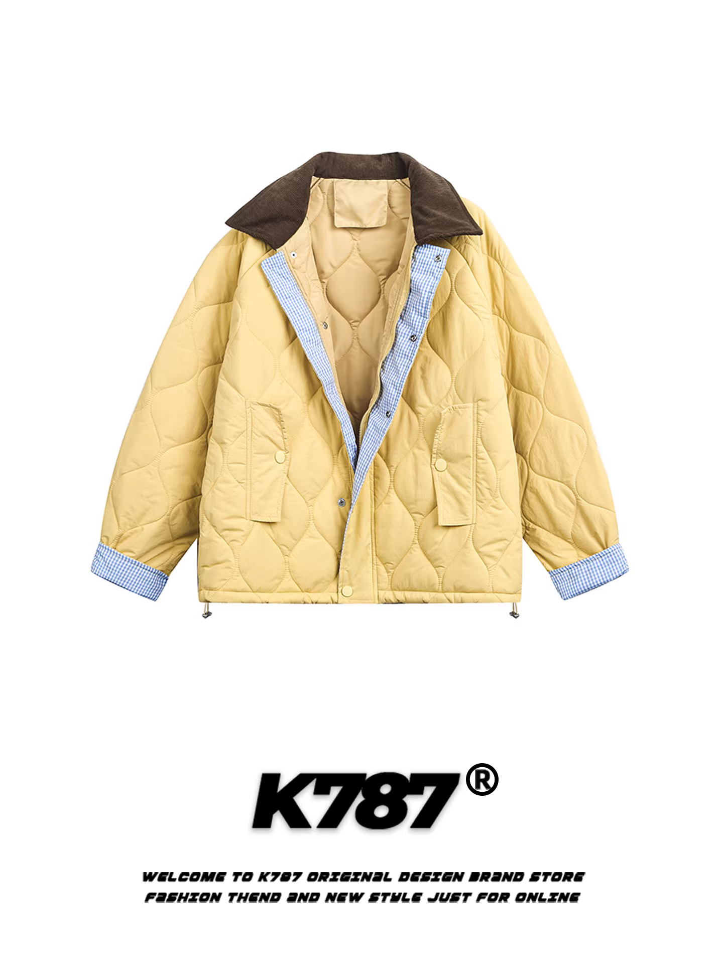 Áo khoác cotton cổ điển kiểu Mỹ K787 dành cho nam và nữ, áo khoác cotton ấm áp phối màu theo xu hướng thời trang dành cho cặp đôi.