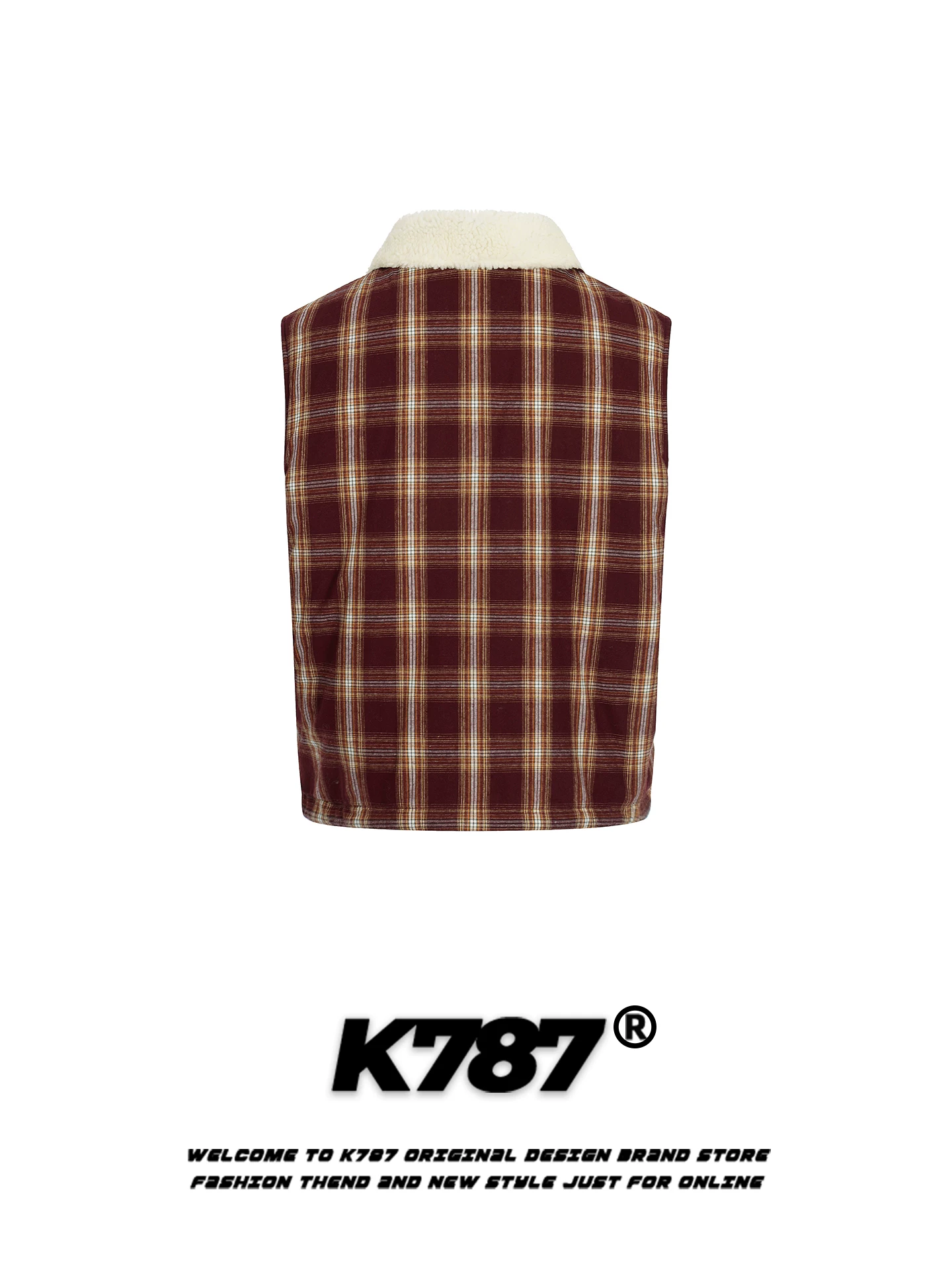 Áo gile len cừu kẻ caro retro Mỹ K787, có thể mặc hai mặt, dành cho nam và nữ, kiểu dáng rộng rãi, hợp thời trang, giữ ấm, mặc nhiều lớp