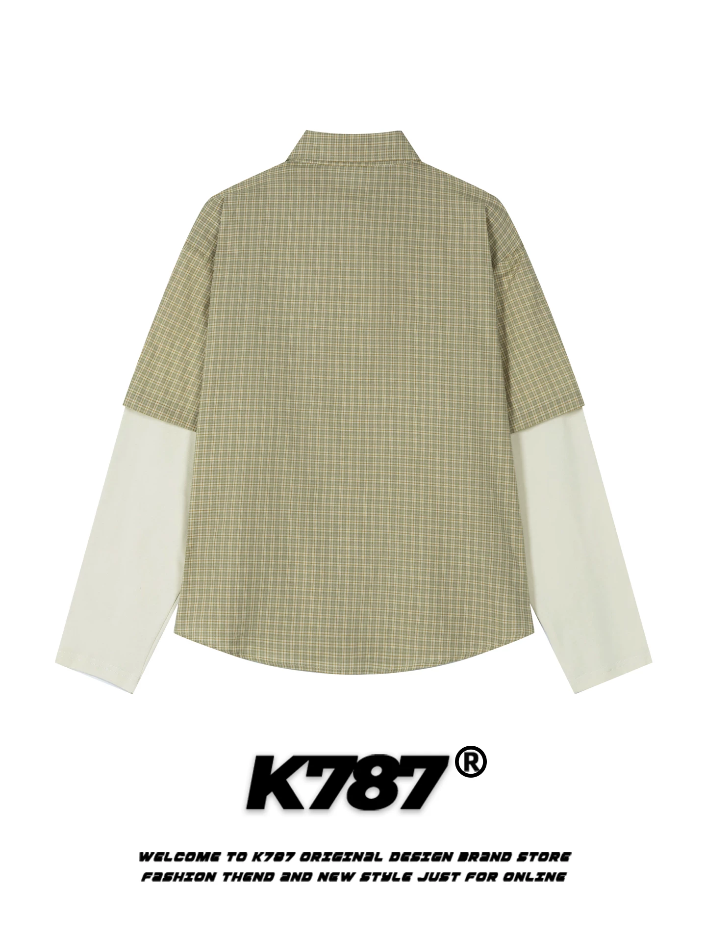 K787 Áo sơ mi dài tay giả hai mảnh kiểu Mỹ cổ điển thêu chữ unisex phong cách đại học áo sơ mi đa năng áo khoác