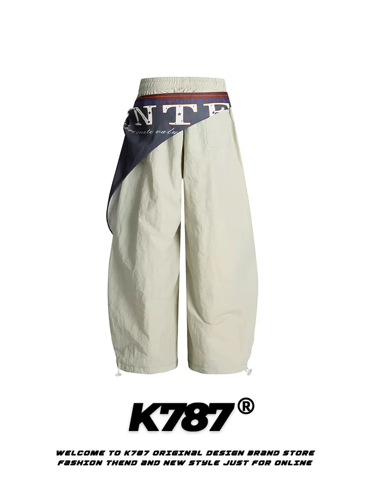 Quần cargo xếp ly kiểu Mỹ cổ điển K787, thiết kế cắt xéo, unisex, phong cách hip-hop đường phố, dáng rộng, thoải mái.