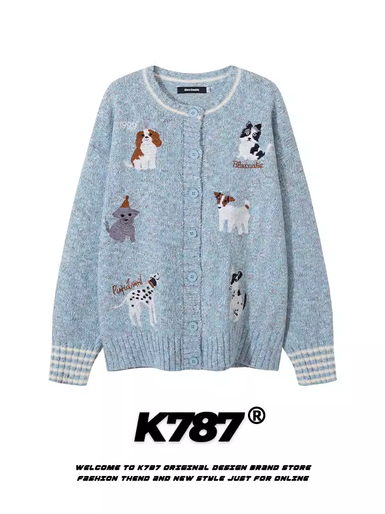 K787 Áo len dệt kim kiểu Mỹ cổ điển kiểu lười biếng kiểu Trung Quốc unisex cổ điển áo len cặp đôi áo khoác