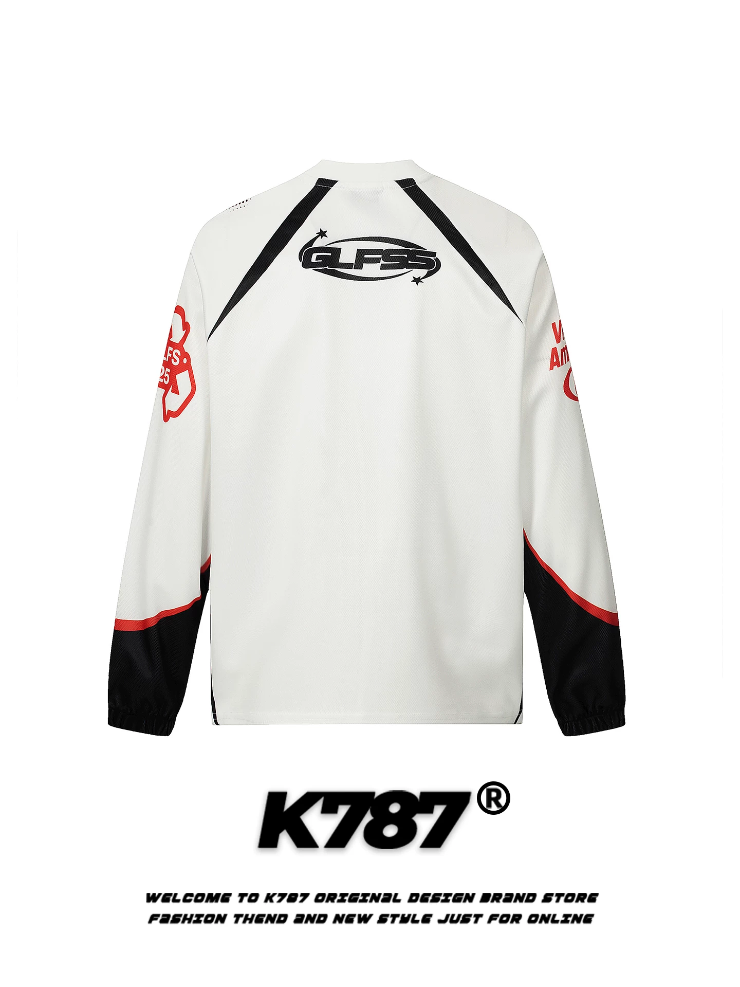 K787 Mỹ retro in hình mèo cổ chữ V dài tay áo thun unisex lưới thể thao áo dáng rộng giản dị hàng đầu mùa thu