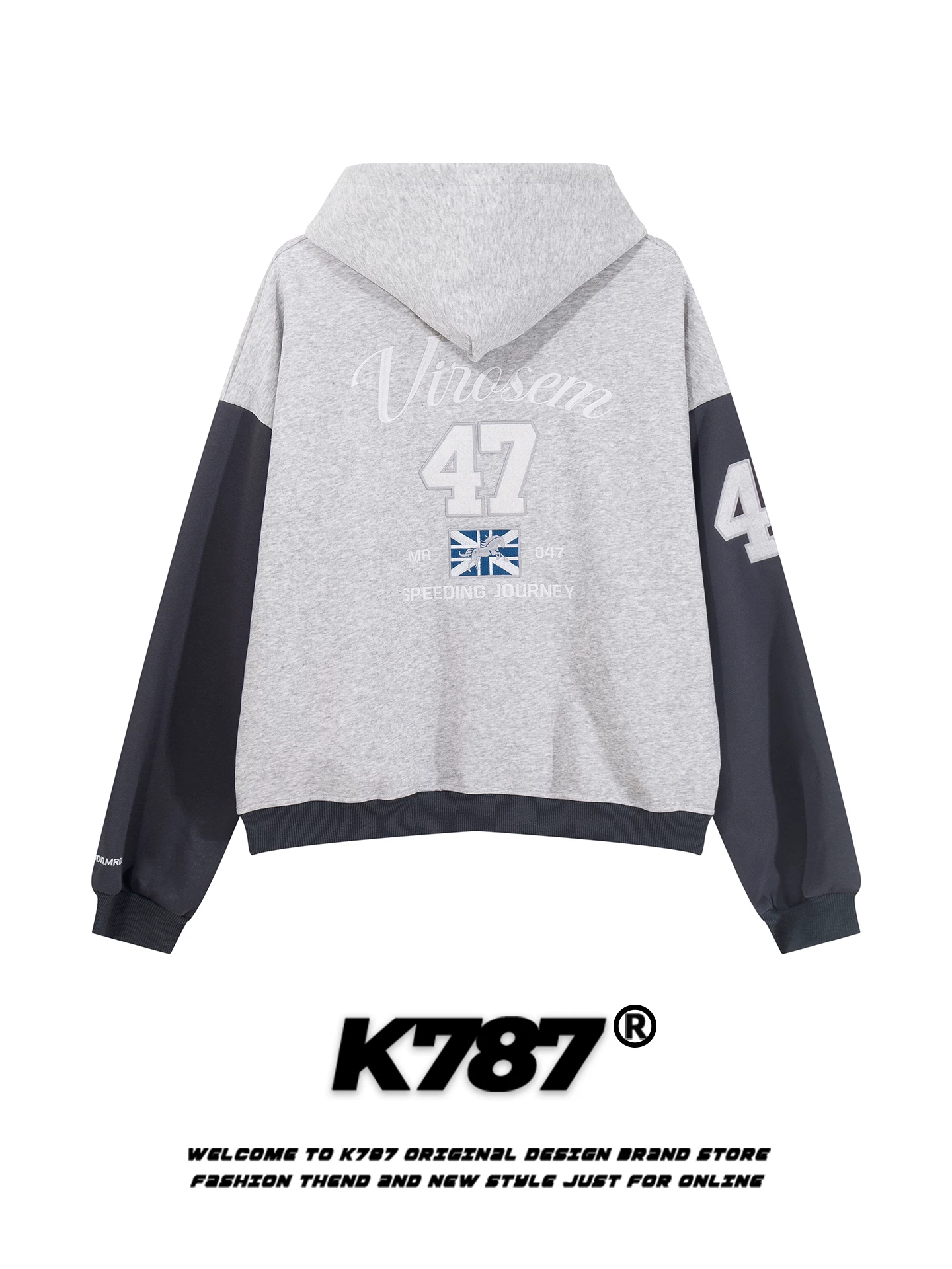 Áo hoodie thêu chữ phong cách đường phố Mỹ K787 dành cho nam và nữ, áo khoác hoodie ngắn phối màu, dáng rộng, phong cách thường ngày
