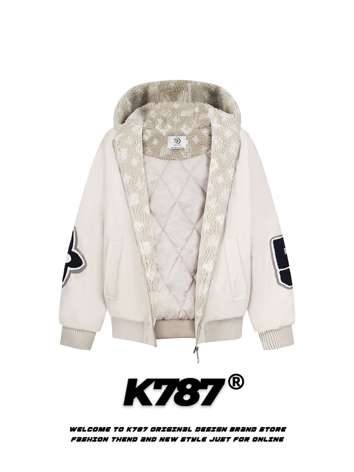K787 Áo khoác cotton có mũ trùm đầu thêu nhung theo xu hướng quốc gia cổ điển của Mỹ dành cho nam và nữ, áo khoác cotton mùa đông rộng rãi, dày dặn, ấm áp.