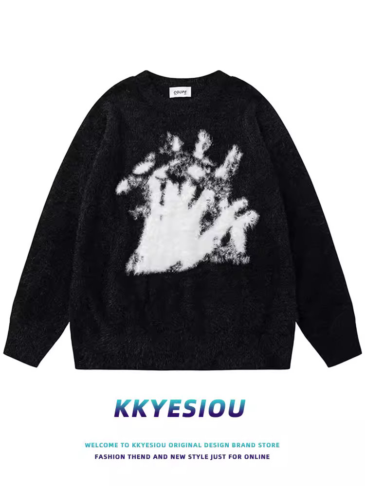 Áo len dệt kim mười ngón tay kiểu dáng lười biếng cổ điển Mỹ KKyesiou, unisex, dáng rộng, kiểu cặp đôi