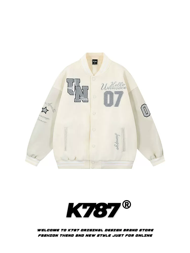 K787 Áo khoác bóng chày thêu chữ cổ điển kiểu Mỹ phong cách đại học unisex cổ điển đa năng áo khoác cặp đôi áo khoác