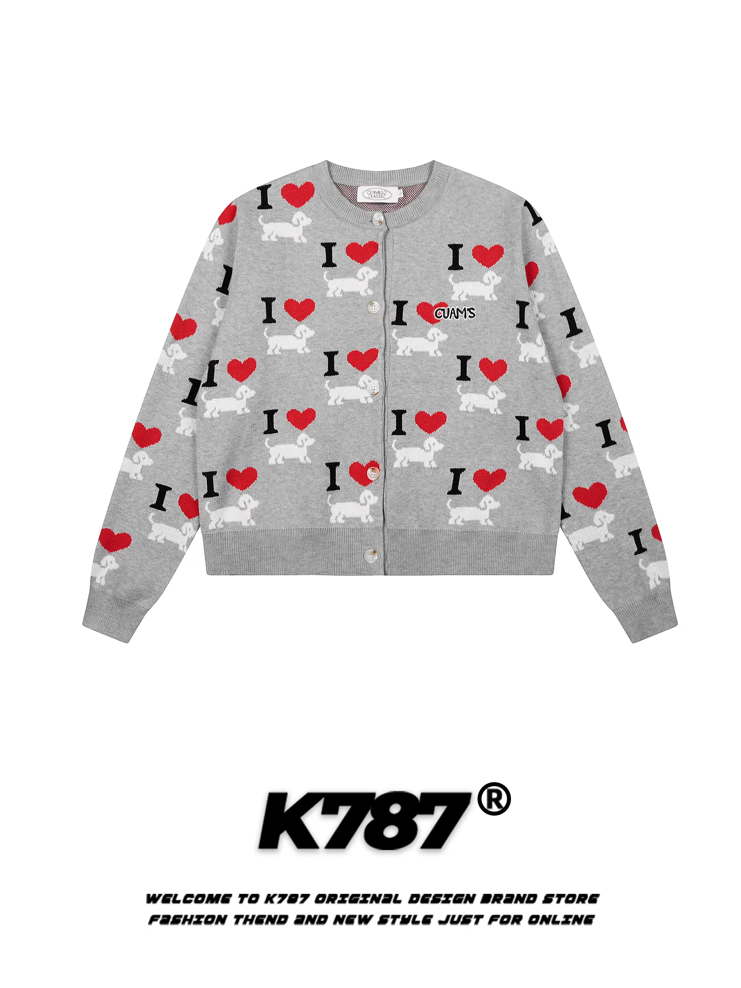 Áo cardigan ngắn dệt kim hình trái tim kiểu Mỹ cổ điển K787 dành cho nữ, phong cách ngọt ngào và cá tính, áo khoác len rộng rãi đa năng, thoải mái.