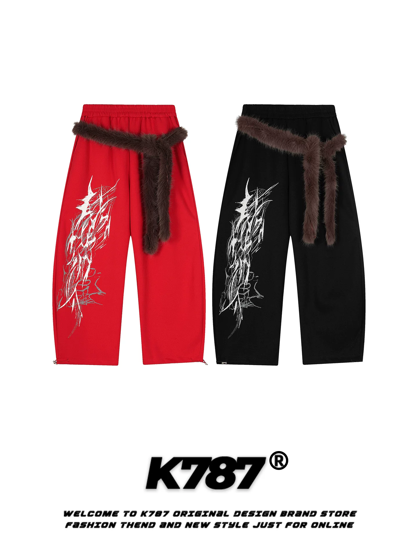 Quần K787 kiểu Mỹ cổ điển in họa tiết graffiti dành cho nam và nữ, có viền thun mềm mại, dáng rộng, tôn dáng, quần ống rộng phong cách đường phố, khiêu vũ đường phố.