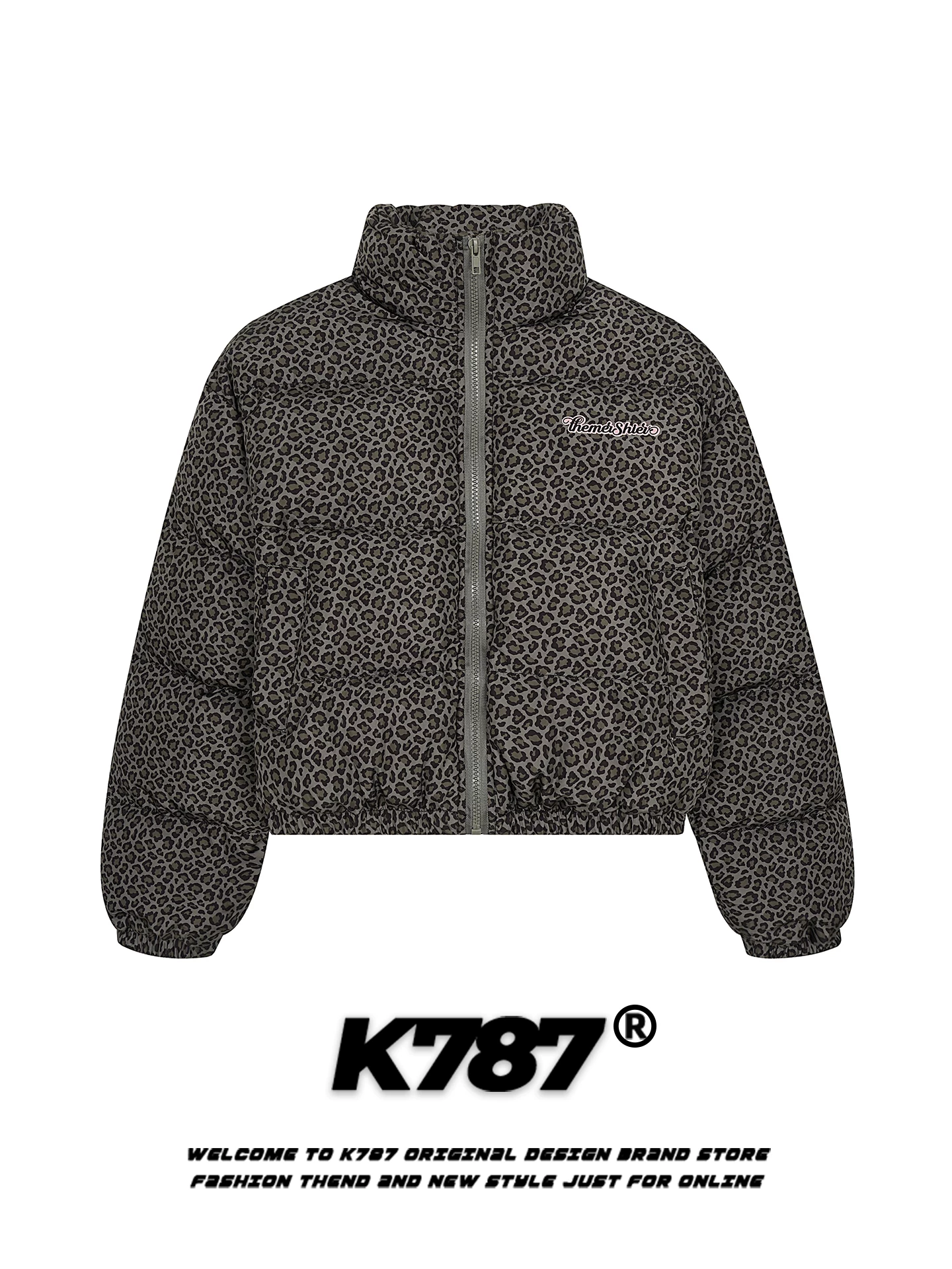 Áo khoác cotton dày dặn cổ đứng họa tiết da báo retro Mỹ K787 dành cho nữ, dáng rộng, dày dặn, ấm áp, phong cách thường ngày, áo khoác mùa đông 2025.