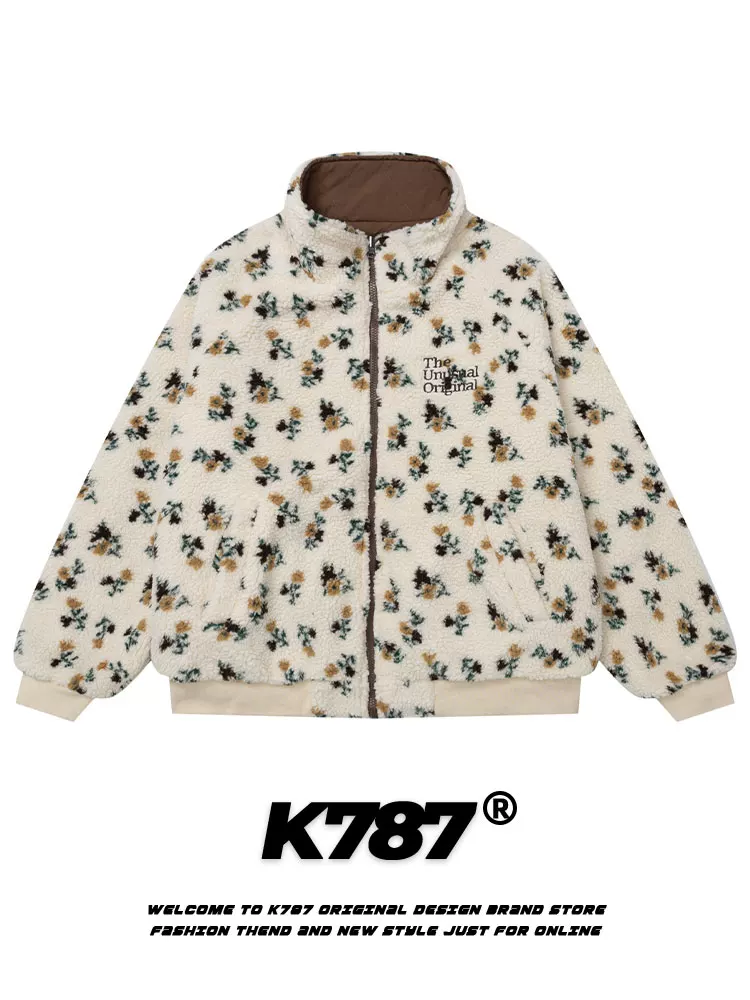 Áo khoác cotton hoa văn kiểu Trung Quốc K787 có thể mặc hai mặt dành cho nam và nữ, lót lông cừu và dày dặn, áo khoác cotton thêu kiểu đường phố.