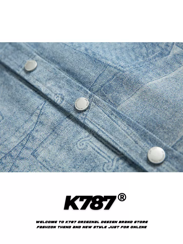 K787 Áo sơ mi dài tay denim thiết kế họa tiết cổ điển kiểu Mỹ dành cho nam và nữ áo khoác cặp đôi mỏng giản dị cổ điển