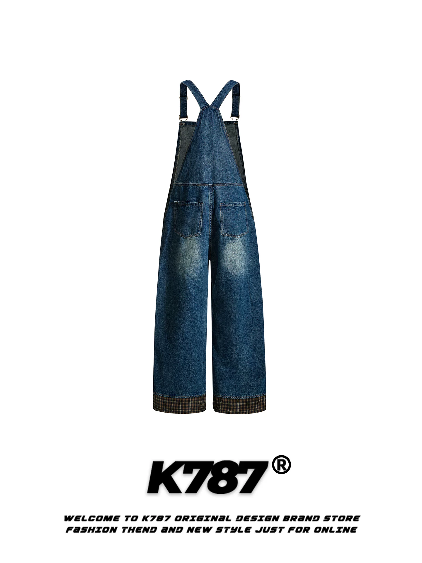 Quần yếm denim thêu kỹ thuật số kiểu Mỹ cổ điển K787 dành cho nam và nữ, kiểu dáng rộng rãi, thoải mái, ống thẳng, màu phai, thời trang