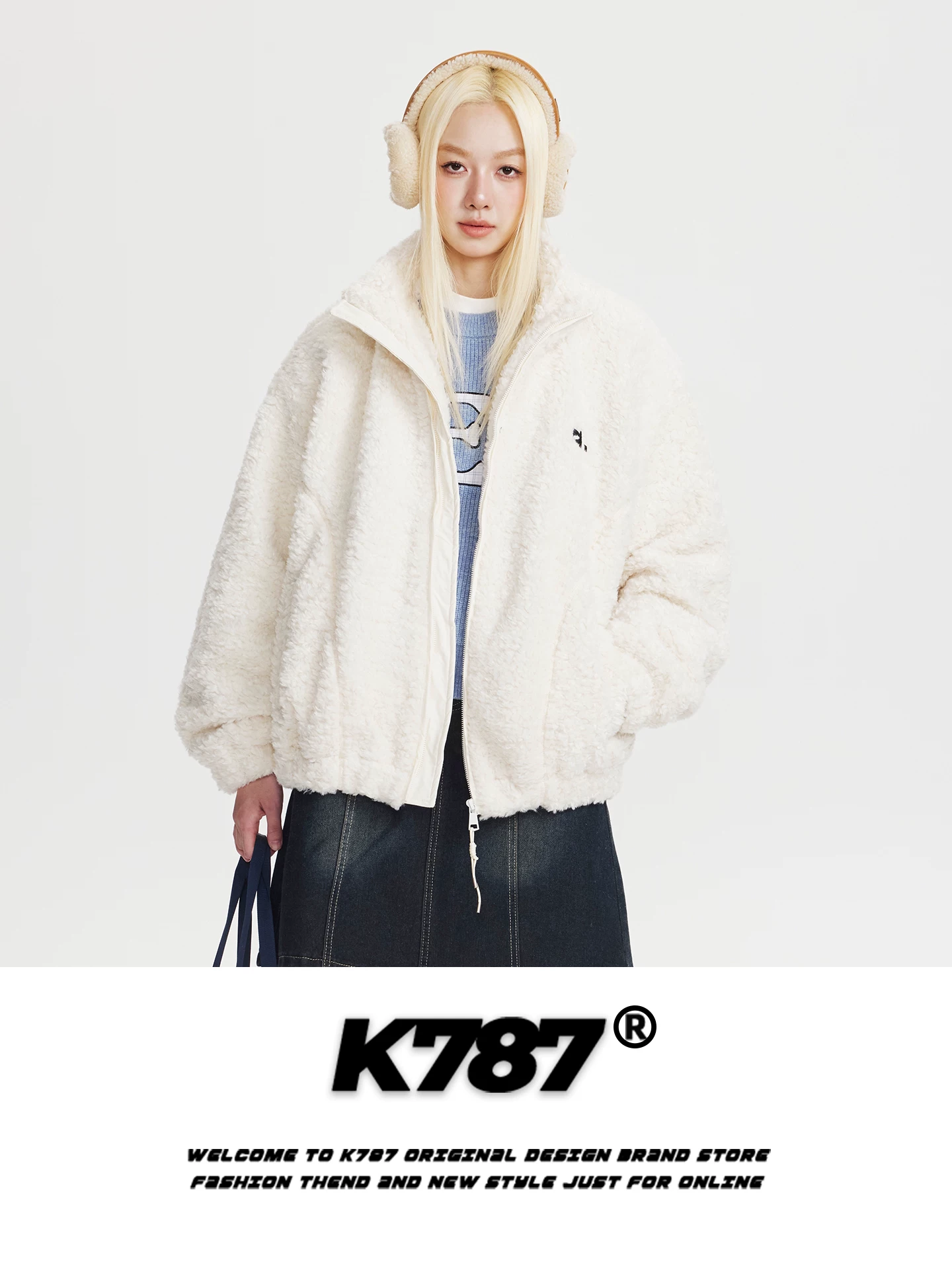 Áo khoác cotton cổ đứng len cừu kiểu Mỹ cổ điển K787 dành cho nam và nữ, dáng rộng, dày dặn, ấm áp, lông mềm, áo khoác cotton mùa đông dành cho cặp đôi.