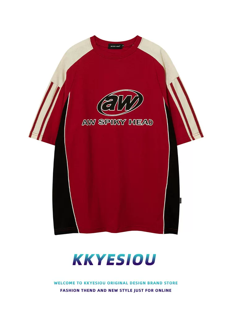 Áo thun ngắn tay phong cách đua xe thương hiệu KKyesiou theo phong cách retro Mỹ dành cho nam và nữ thiết kế oversize dành cho cặp đôi