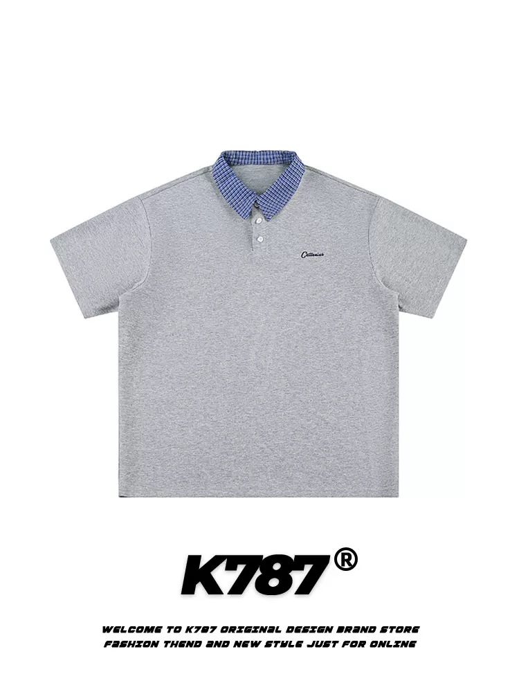 Áo sơ mi POLO nửa tay màu trơn kiểu Mỹ cổ điển K787 dành cho nam và nữ, áo thun ngắn tay đa năng phong cách đại học có cổ áo cặp đôi