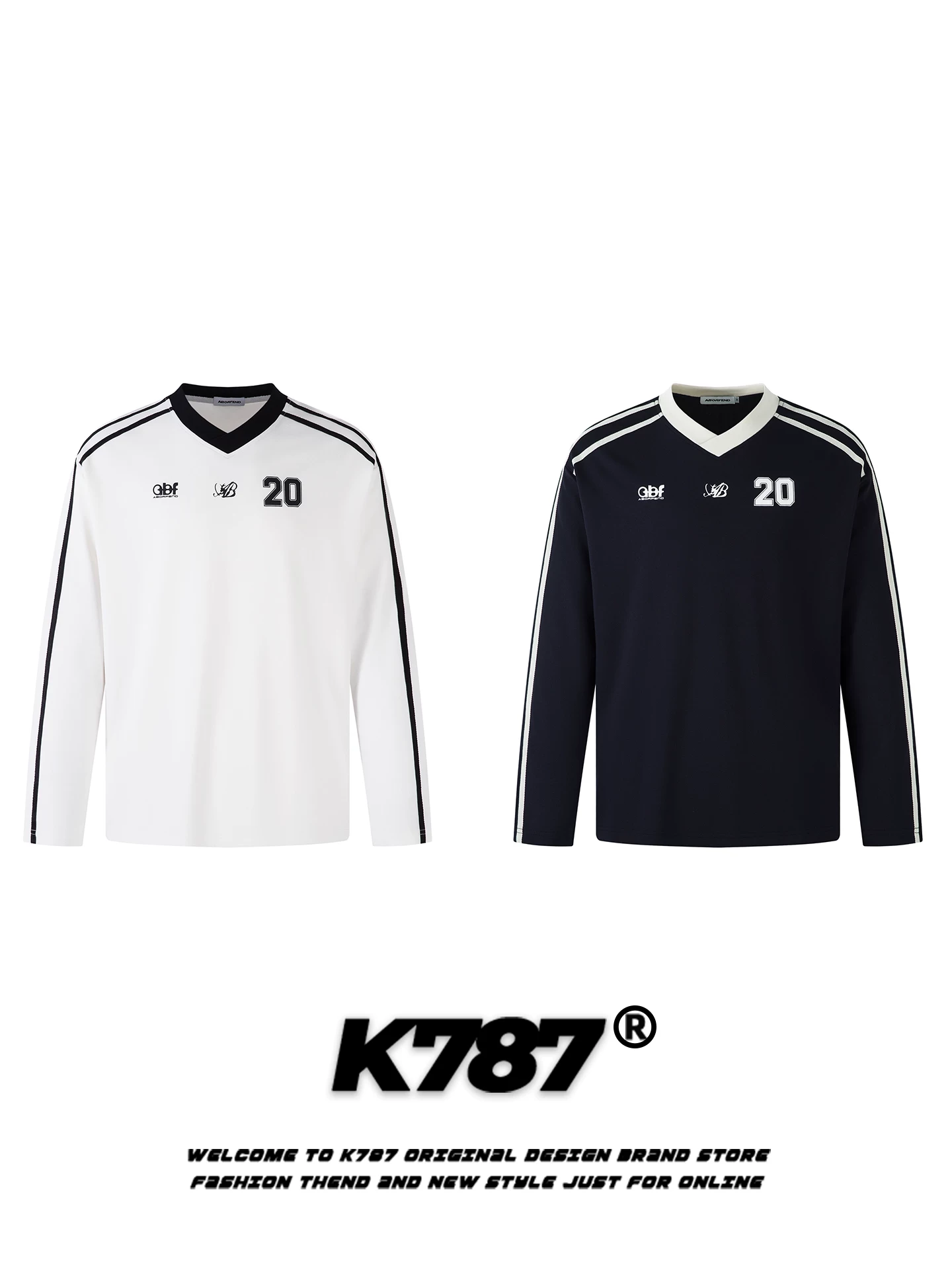 Áo thun thể thao cổ chữ V phong cách đường phố Mỹ K787 dành cho nam và nữ, áo jersey đơn giản phong cách blokecore, áo khoác dài tay