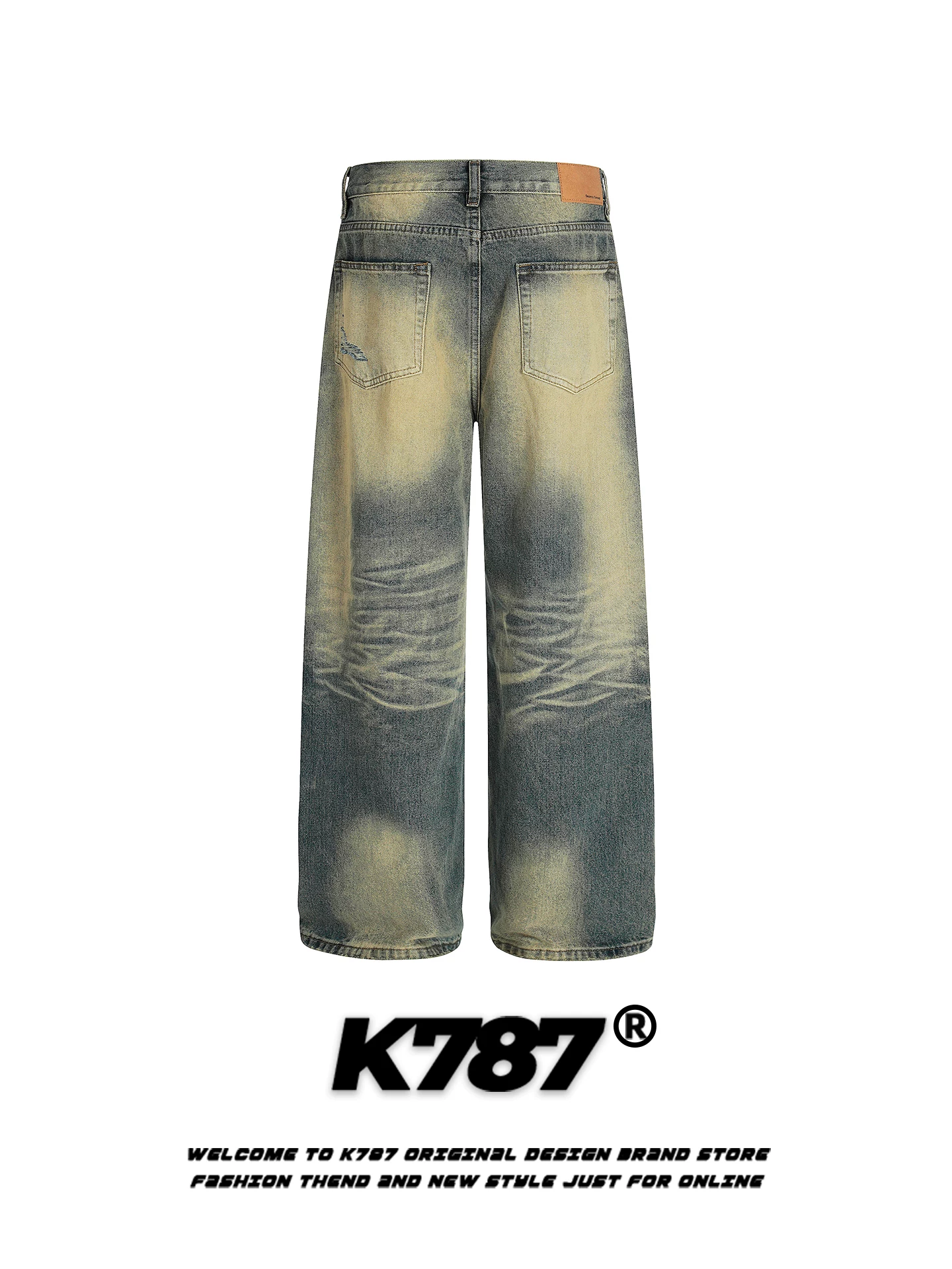 Quần jeans K787 kiểu Mỹ cổ điển, xước rách, dành cho nam và nữ, dáng rộng, màu phai, kiểu dáng vintage, ống thẳng, hợp thời trang.