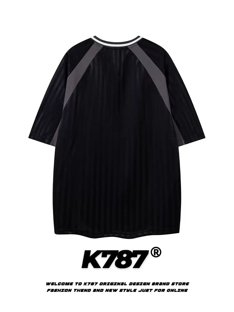K787 Áo thun thể thao ngắn tay raglan cổ điển kiểu Mỹ dành cho nam và nữ, áo jersey blokecore, áo thun cặp đôi phong cách đại học