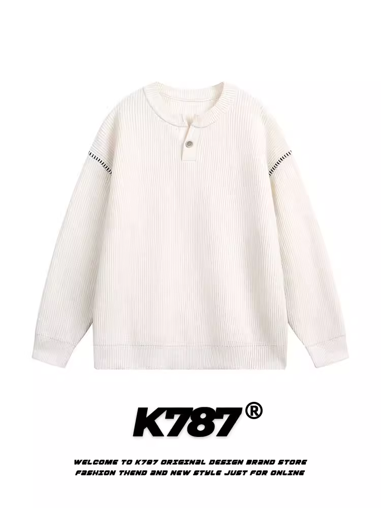 Áo len cổ Henry may tay kiểu Mỹ cổ điển K787 dành cho nam và nữ, kiểu dáng rộng rãi và thoải mái, thích hợp làm lớp áo bên trong.