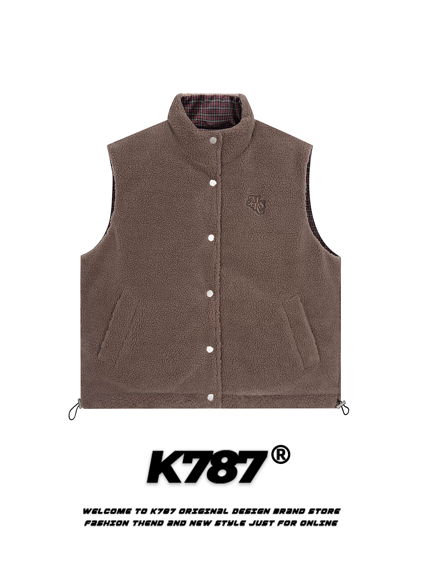 Áo gile len cừu nhiều lớp kiểu Mỹ cổ điển K787 dành cho nữ, áo gile cotton không tay kẻ caro ấm áp cho mùa đông.
