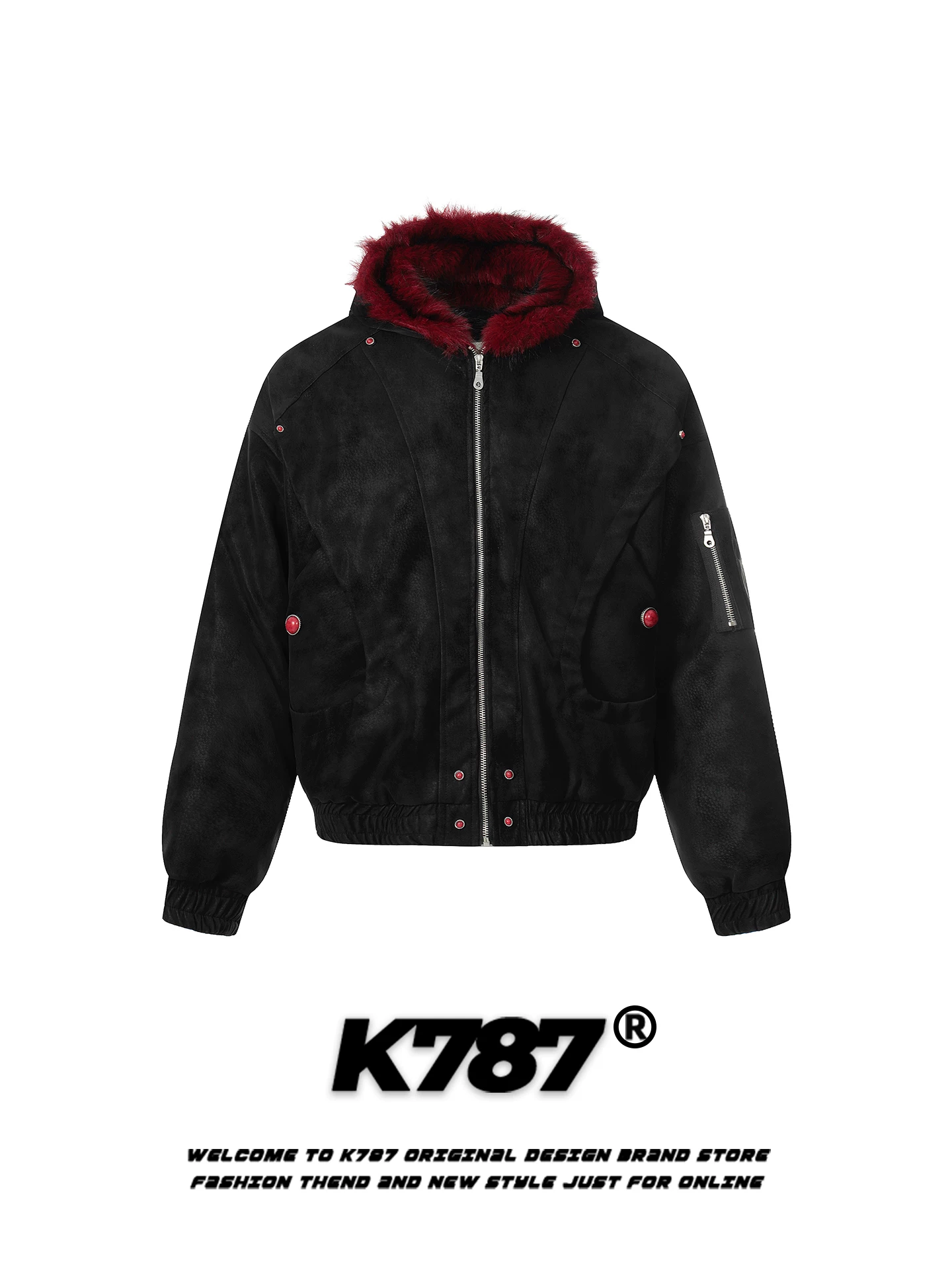 Áo khoác cotton có mũ trùm đầu cổ lông cổ điển kiểu Mỹ K787 dành cho nam và nữ, áo khoác cotton ấm áp mùa thu đông dành cho cặp đôi.