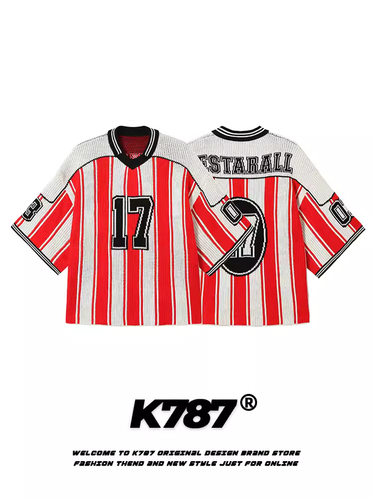 K787 Áo len sọc cổ chữ V kiểu Mỹ cổ điển kiểu Trung Quốc unisex blokecore đồ dệt kim dành cho cặp đôi