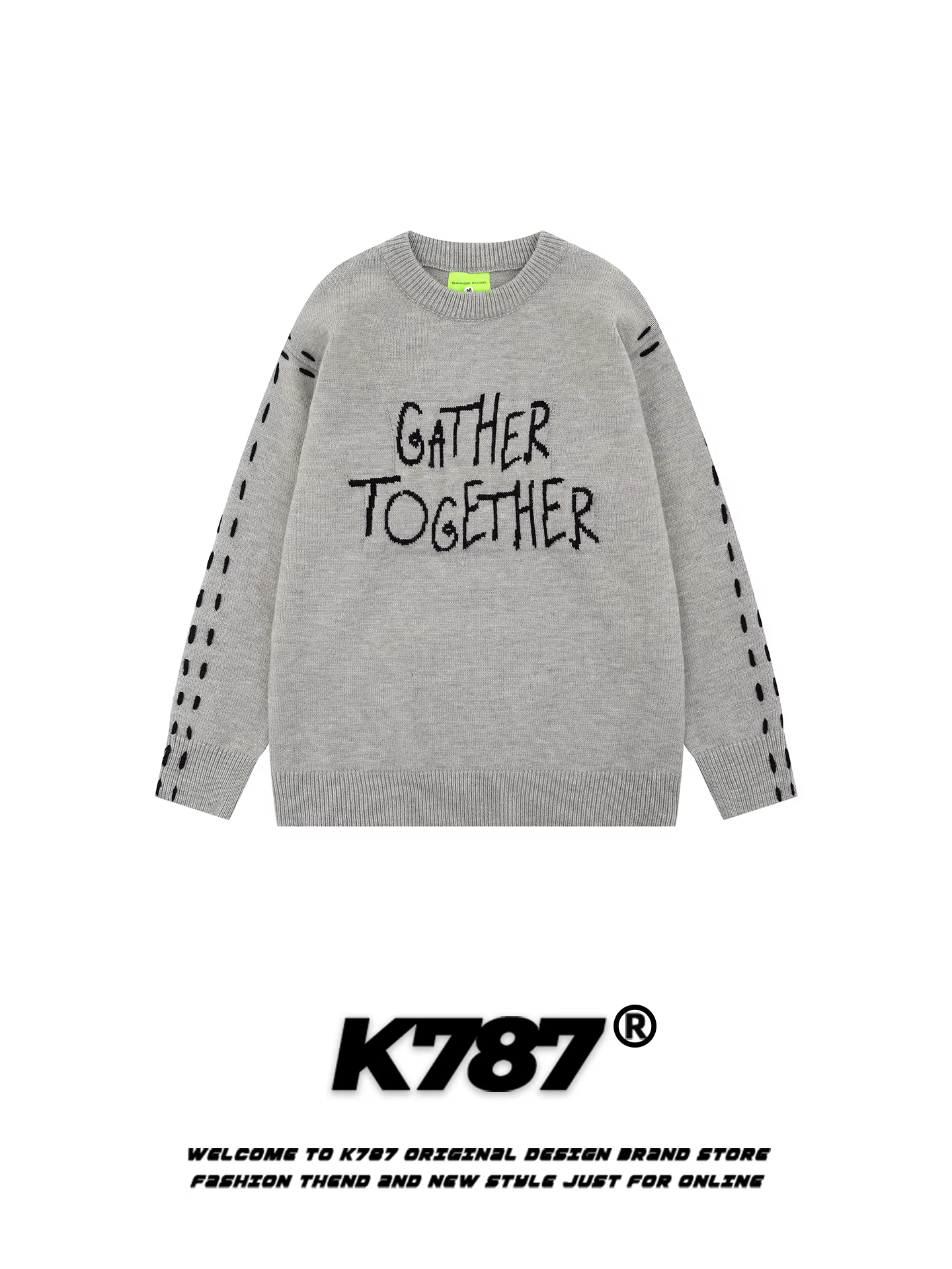 Áo len dệt kim cổ tròn kiểu Mỹ cổ điển K787 dành cho nam và nữ, kiểu dáng rộng rãi, thoải mái, phong cách cặp đôi.