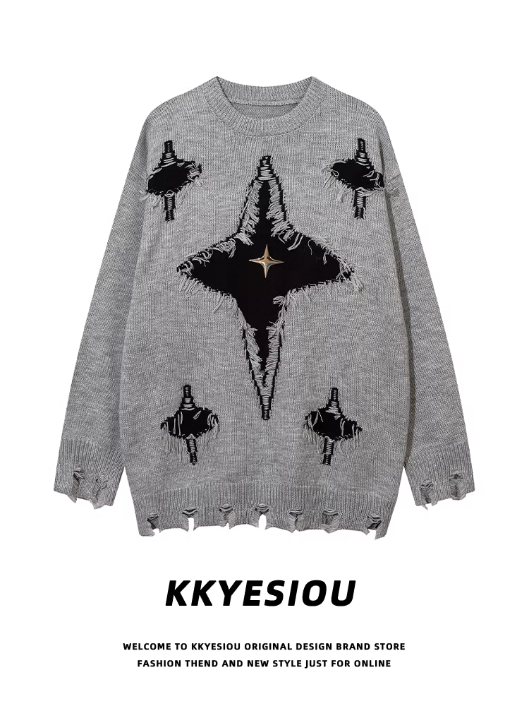 Áo len cặp đôi phong cách hip-hop cá tính, unisex, kiểu dáng rộng thùng thình theo phong cách đường phố Mỹ của KKyesiou